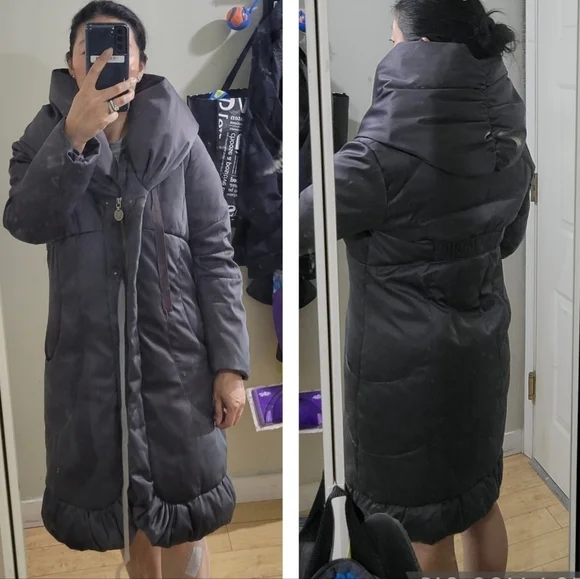 ELIE Tahari down puffer funnel neck coat parka jacket gray XS small - Picture 15 of 16